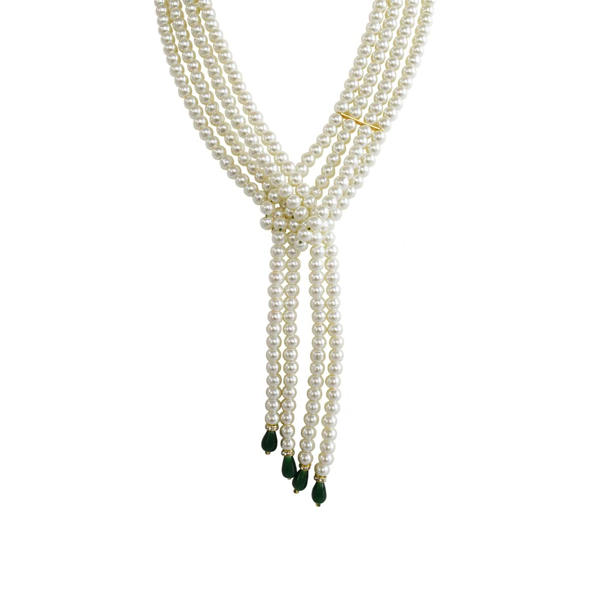 Layered Wrap Around White Shell Pearl Necklace with Green Drop for Women (PS571)