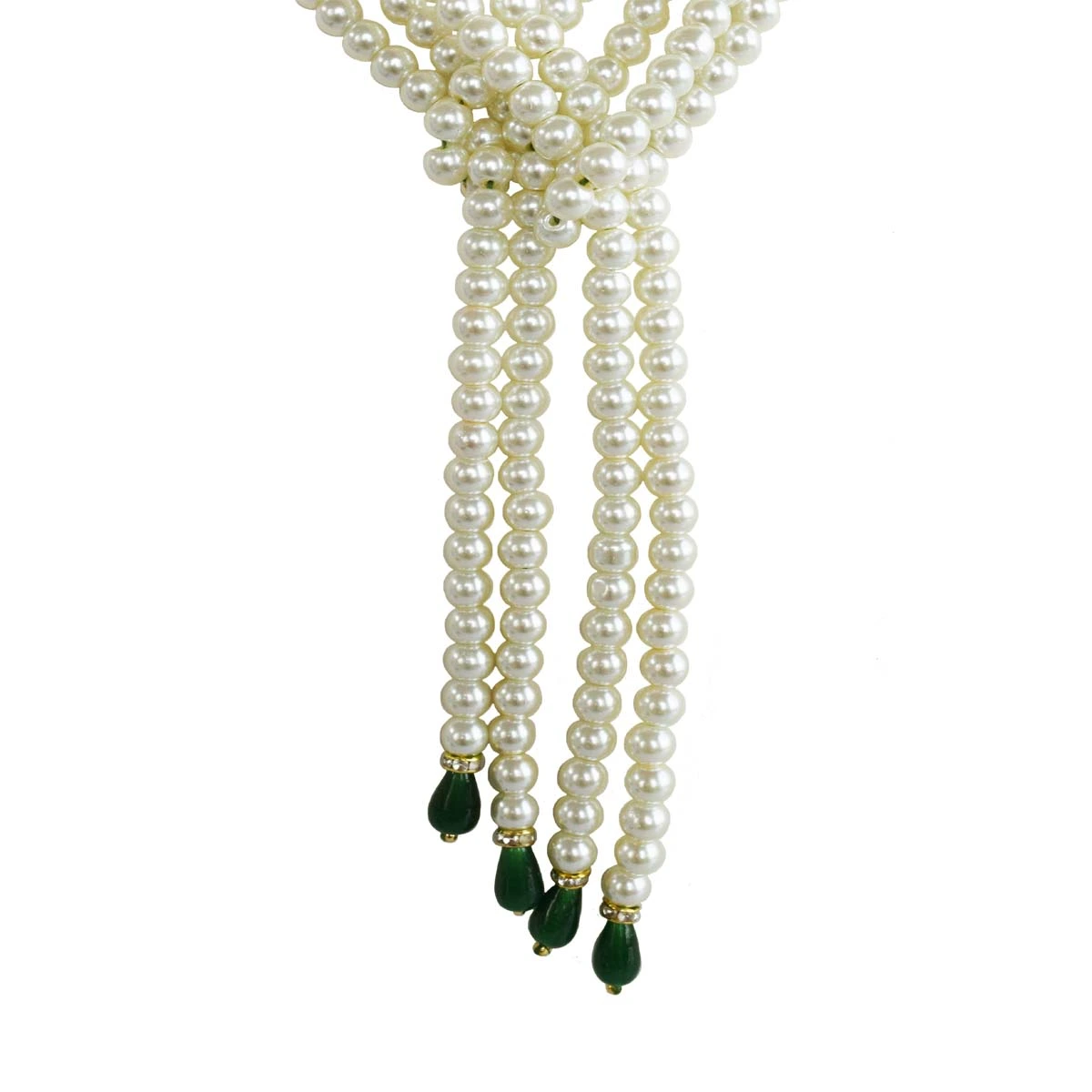 Layered Wrap Around White Shell Pearl Necklace with Green Drop for Women (PS571)