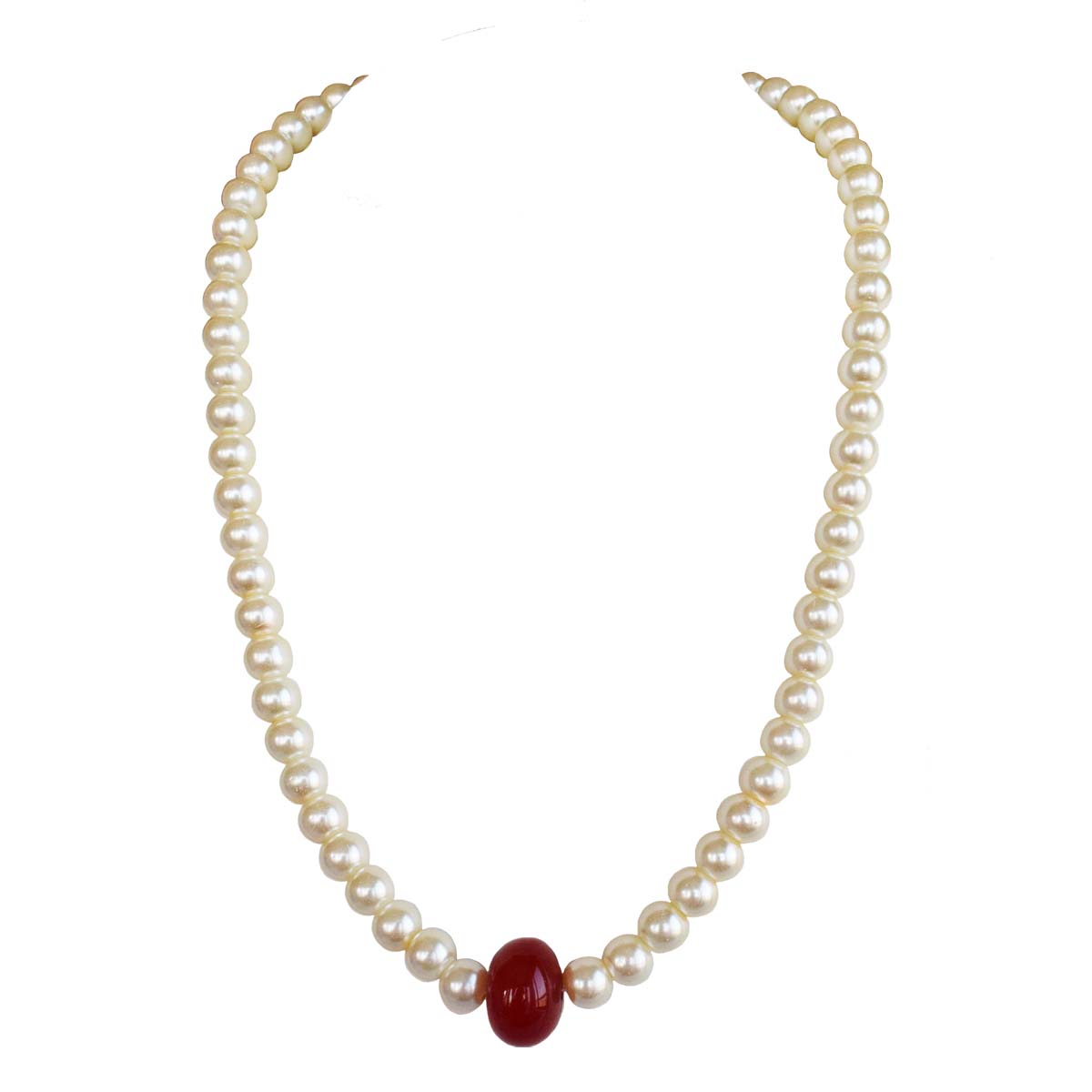 Single Line Shell Pearl with Red stone Necklace for Women (PS572)