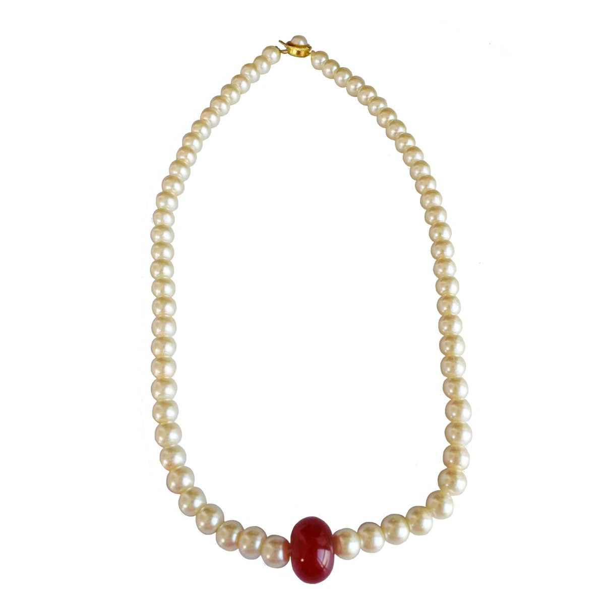 Single Line Shell Pearl with Red stone Necklace for Women (PS572)