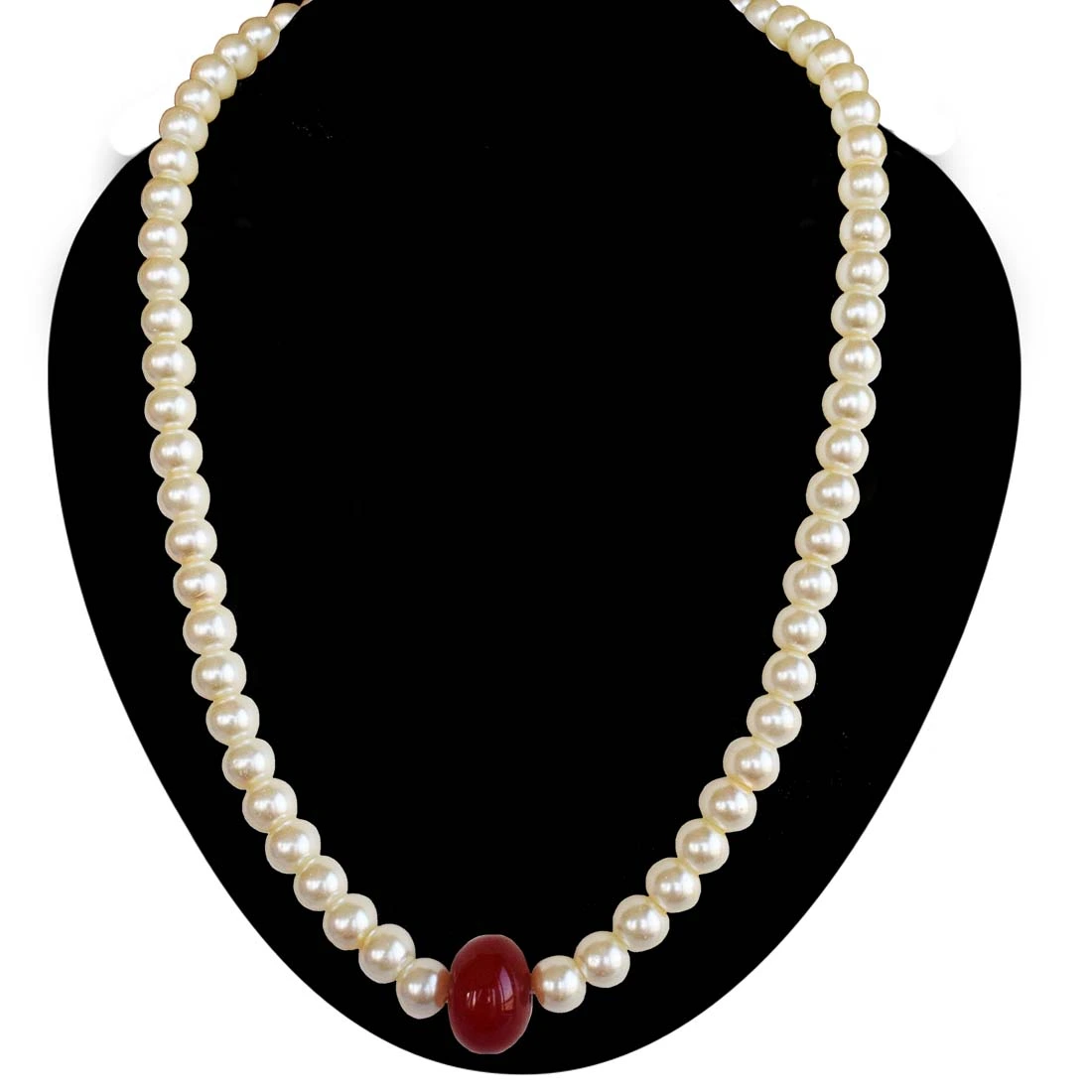 Single Line Shell Pearl with Red stone Necklace for Women (PS572)