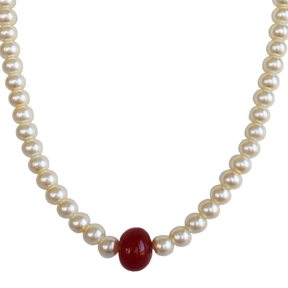 Single Line Shell Pearl with Red stone Necklace for Women (PS572)