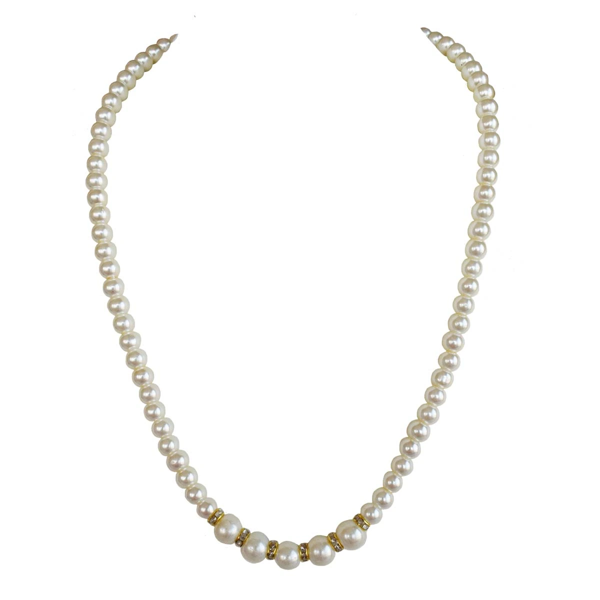 Single Line Shell Pearl with Gold Plated Rings Necklace for Women (PS573)