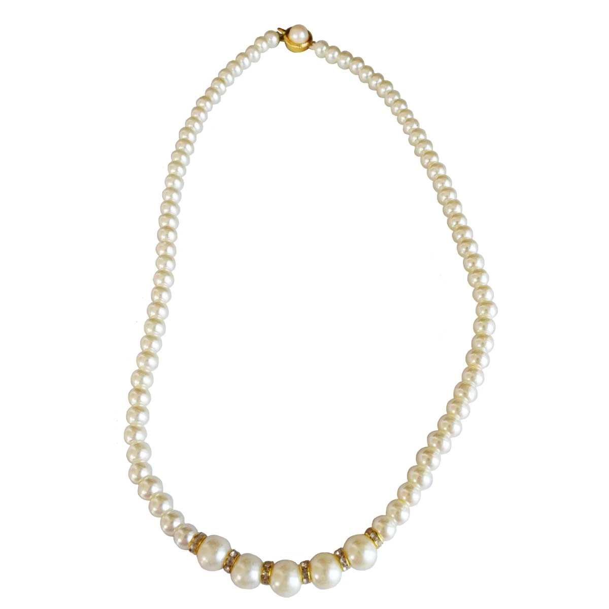 Single Line Shell Pearl with Gold Plated Rings Necklace for Women (PS573)