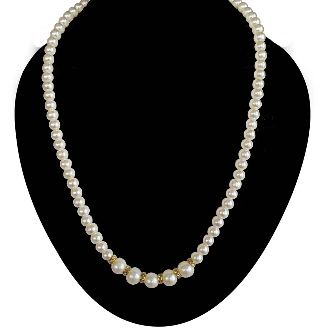 Single Line Shell Pearl with Gold Plated Rings Necklace for Women (PS573)
