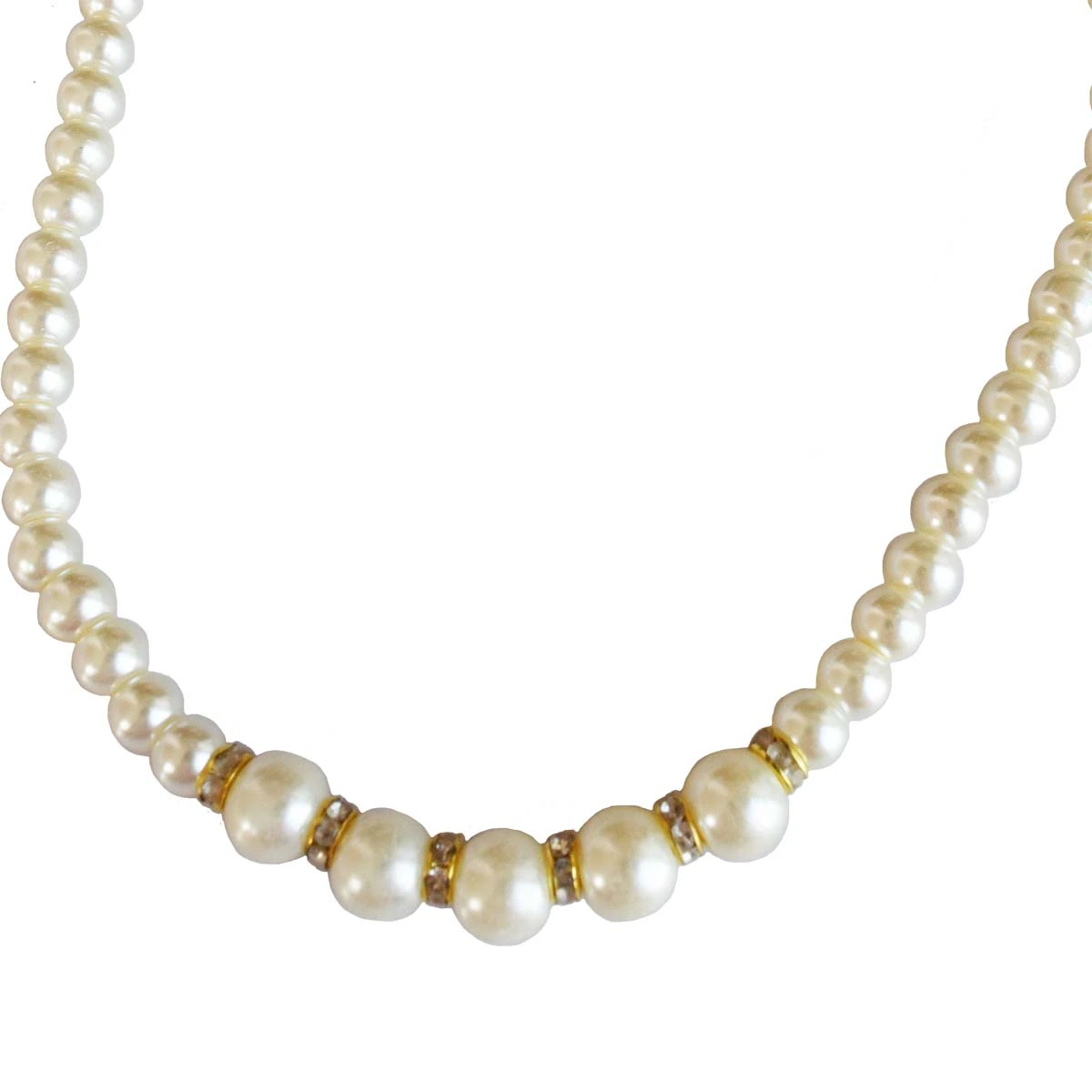 Single Line Shell Pearl with Gold Plated Rings Necklace for Women (PS573)