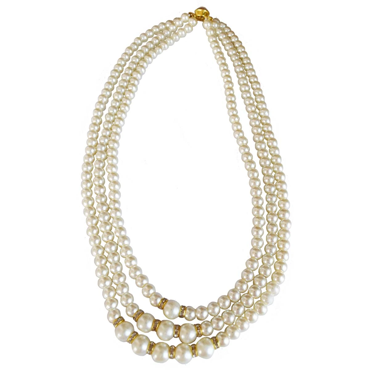 Three Line Shell Pearl with Gold Plated Rings Necklace for Women (PS574)