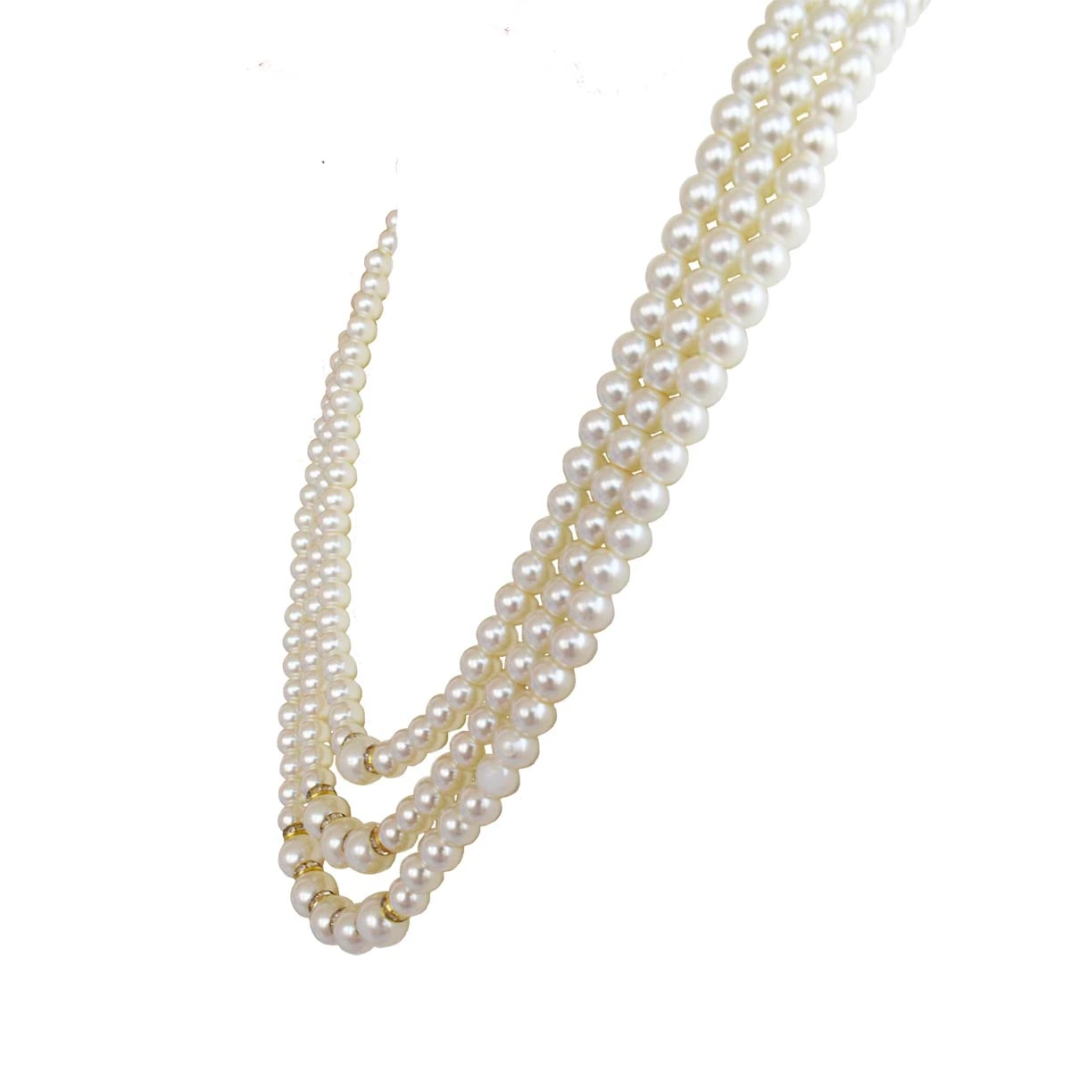 Three Line Shell Pearl with Gold Plated Rings Necklace for Women (PS574)