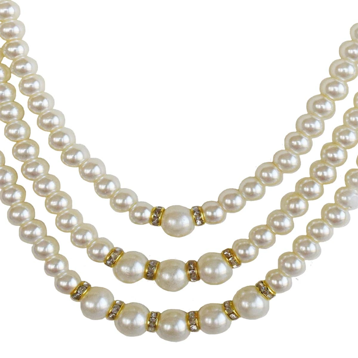 Three Line Shell Pearl with Gold Plated Rings Necklace for Women (PS574)