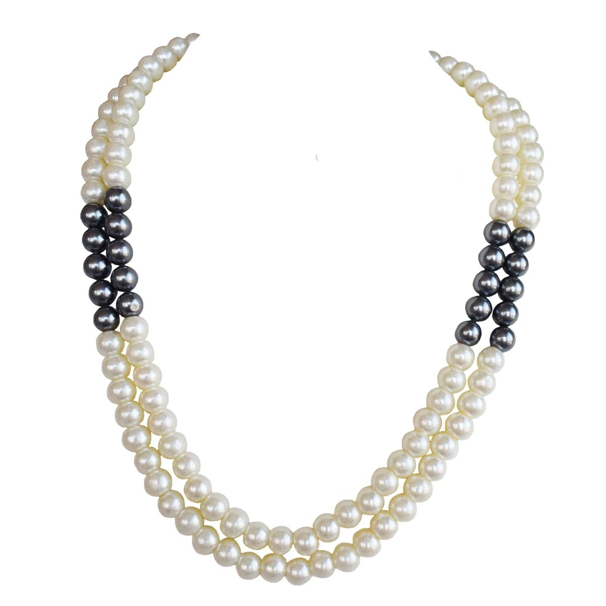 2 Line White & Gray Shell Pearl Necklace for Women (PS575)