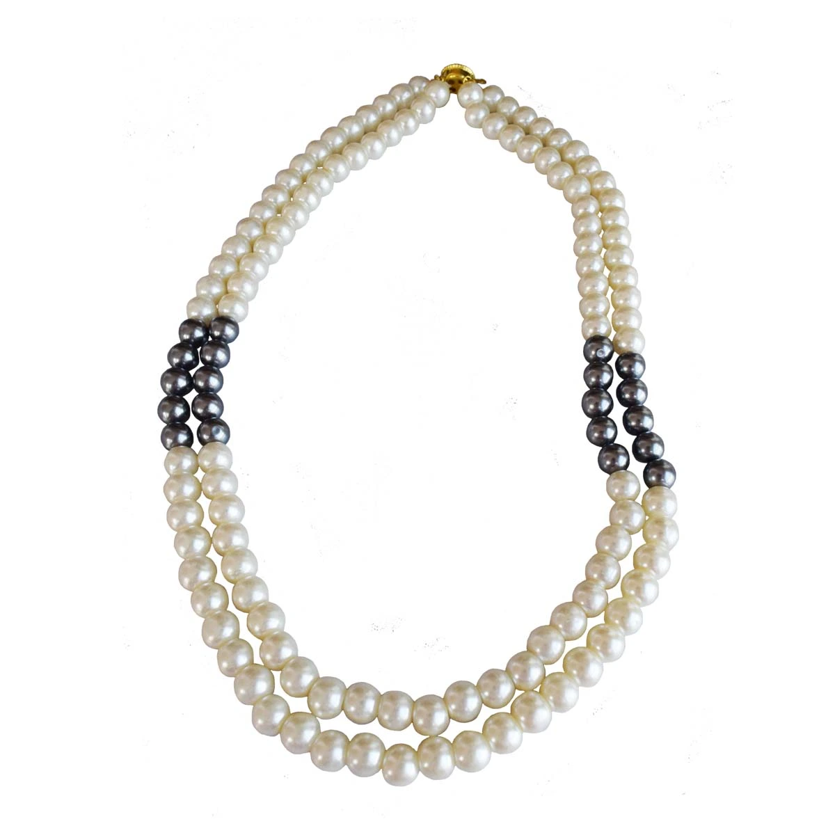 2 Line White & Gray Shell Pearl Necklace for Women (PS575)