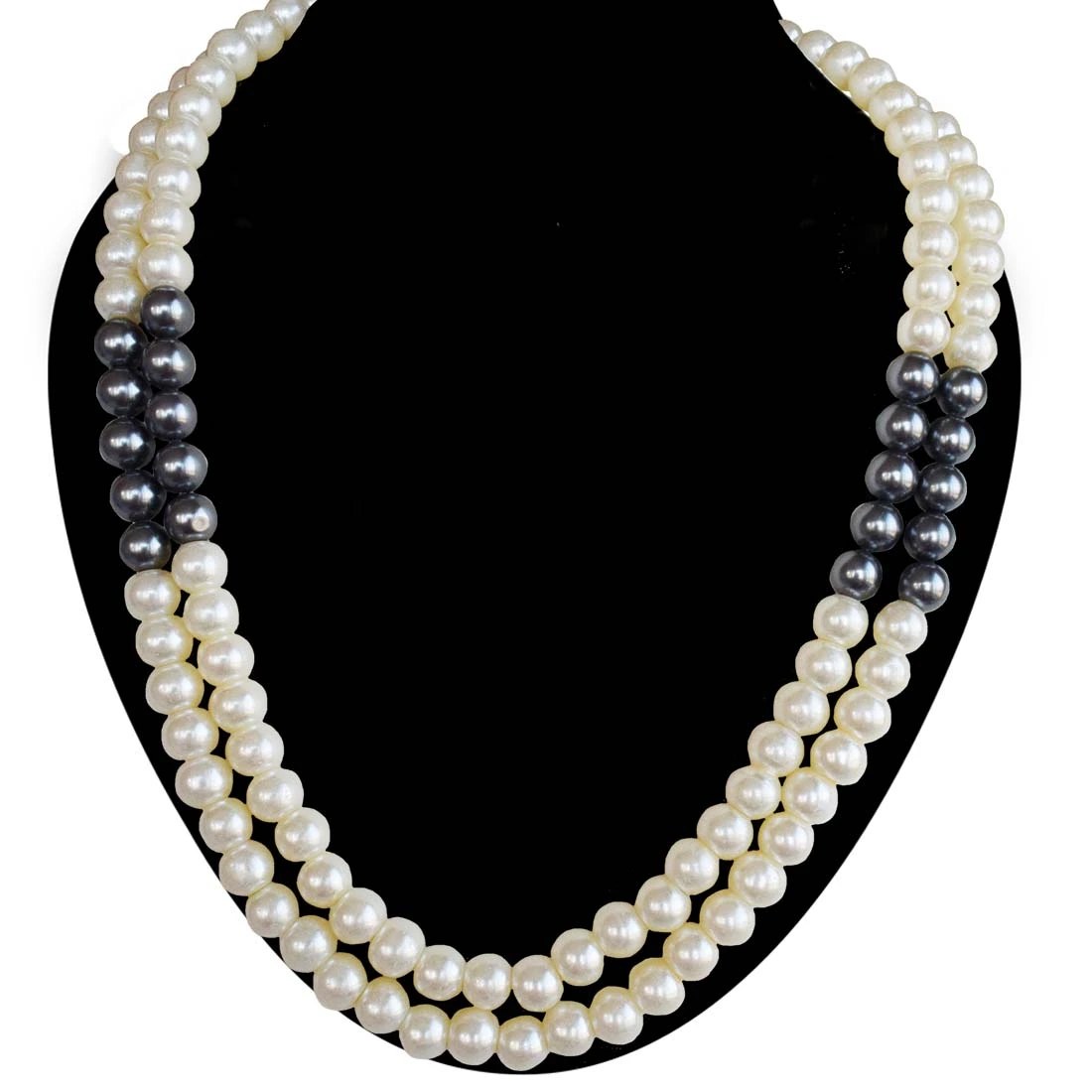 2 Line White & Gray Shell Pearl Necklace for Women (PS575)