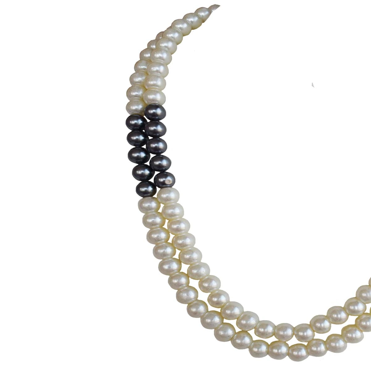 2 Line White & Gray Shell Pearl Necklace for Women (PS575)