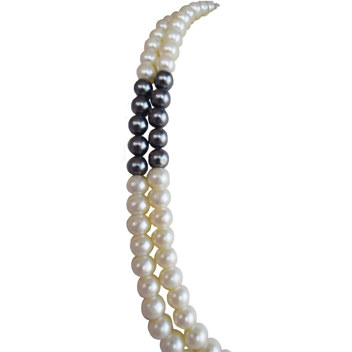 2 Line White & Gray Shell Pearl Necklace for Women (PS575)