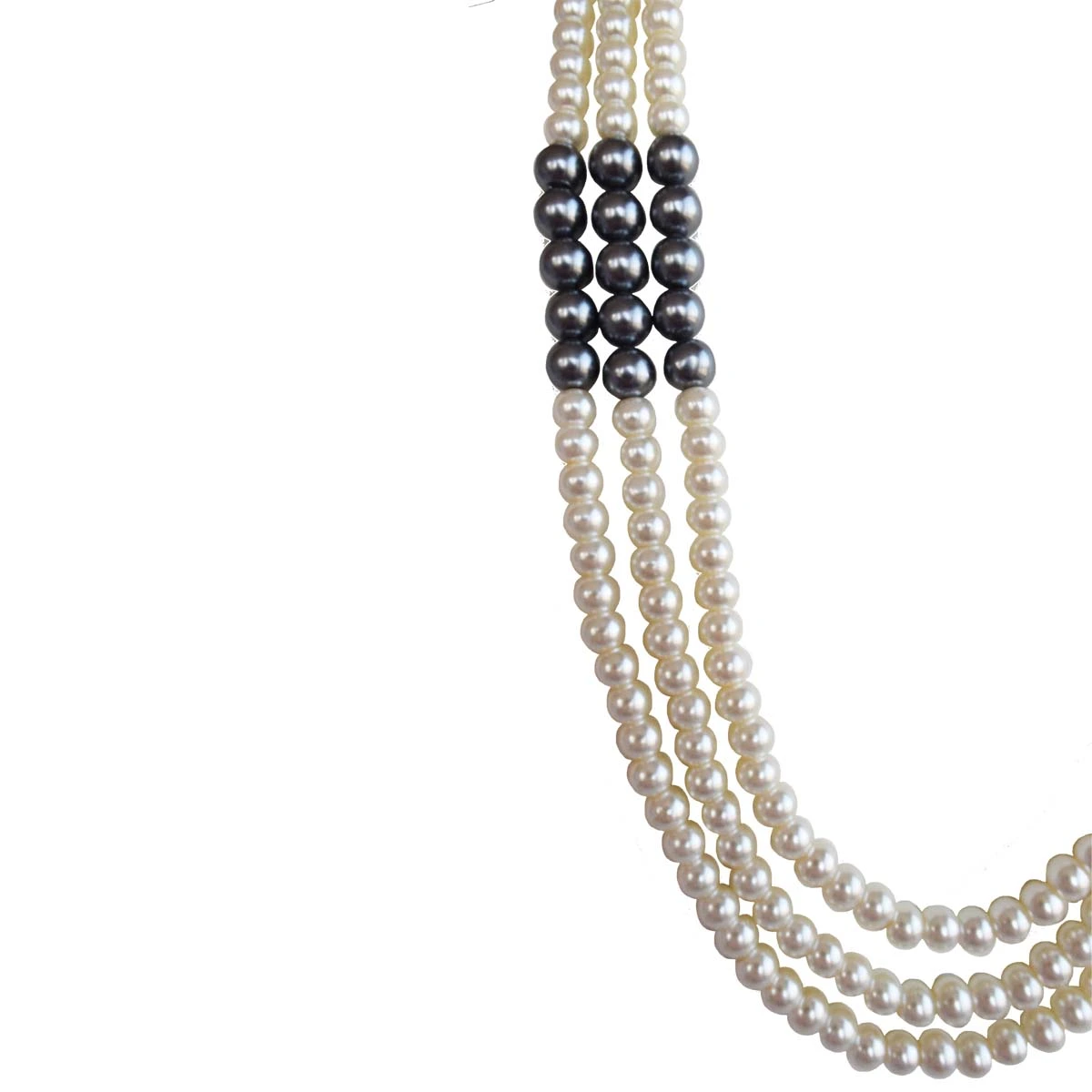 3 Line White & Gray Shell Pearl Necklace for Women (PS576)