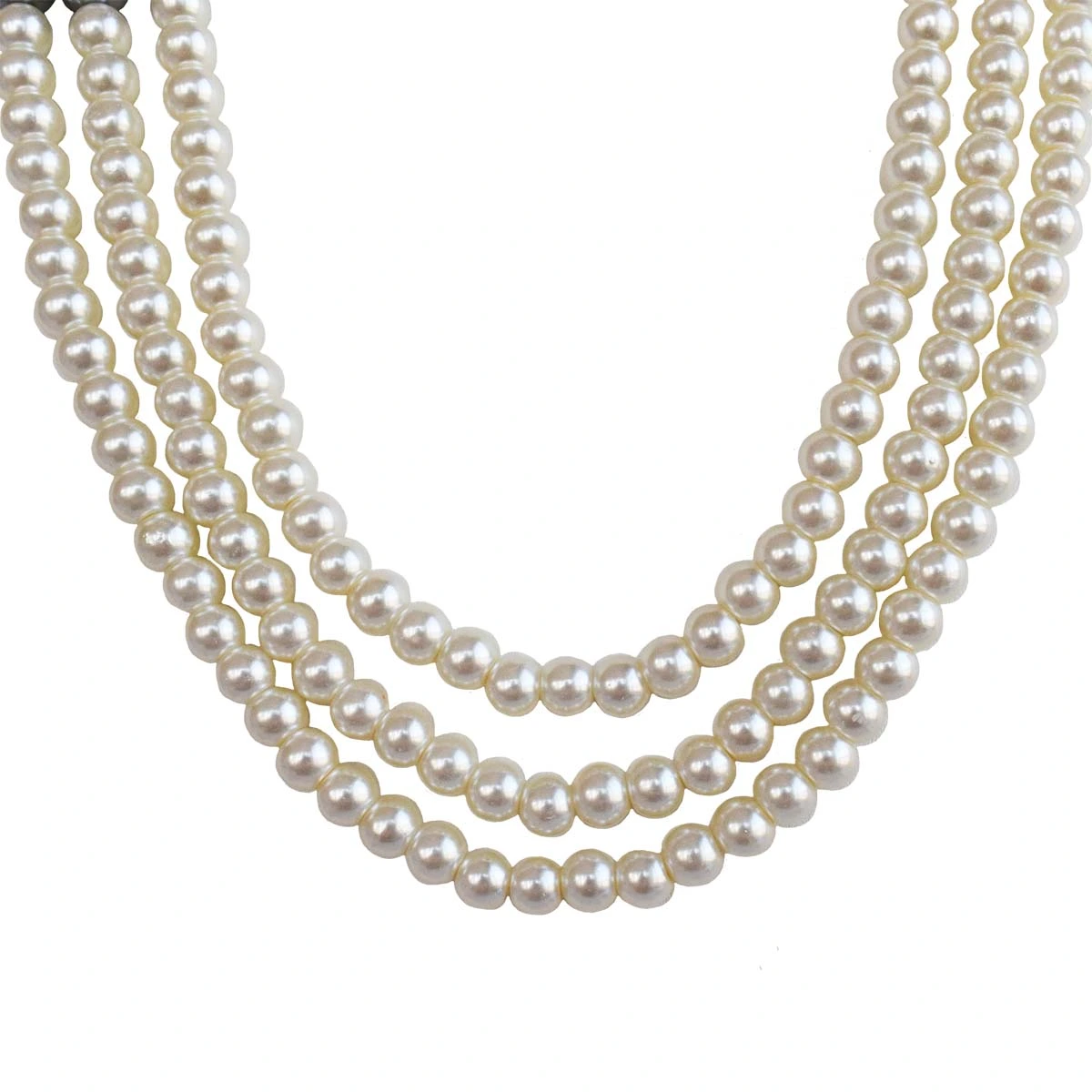 3 Line White & Gray Shell Pearl Necklace for Women (PS576)