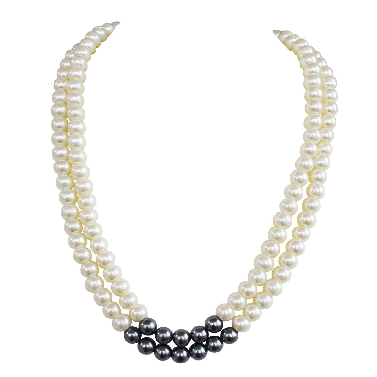 2 Line White & Gray Shell Pearl Necklace for Women (PS577)