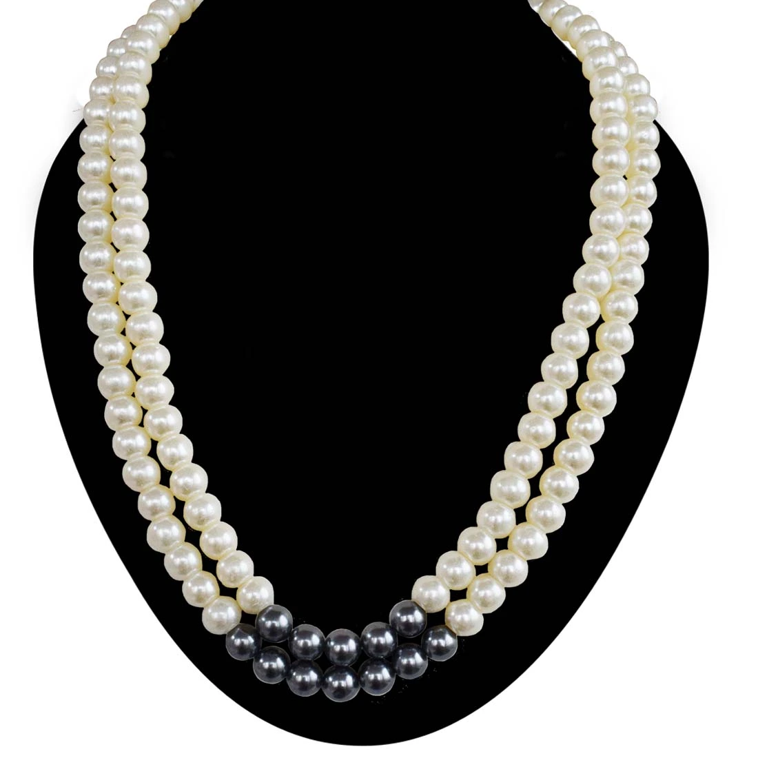 2 Line White & Gray Shell Pearl Necklace for Women (PS577)