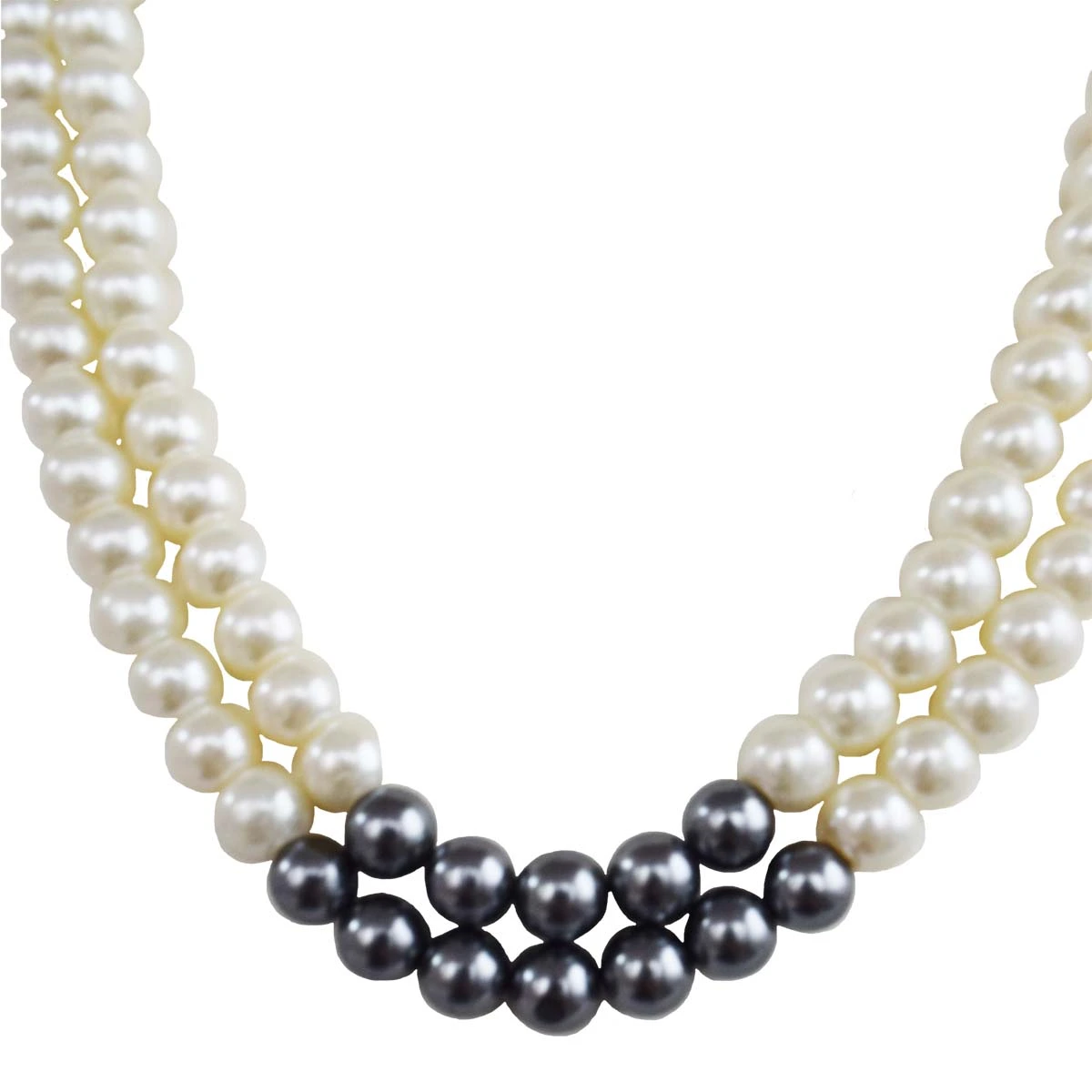 2 Line White & Gray Shell Pearl Necklace for Women (PS577)