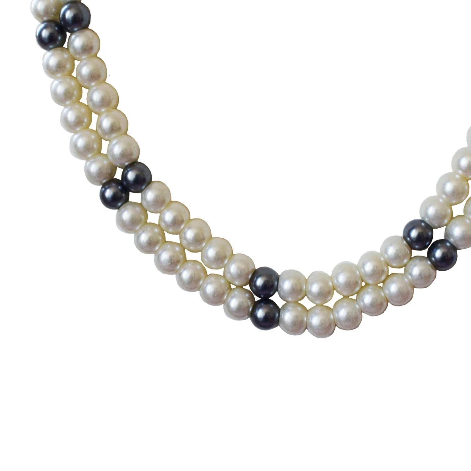 2 Line Heavy Looking White, Grey Shell Pearl Necklace for Women