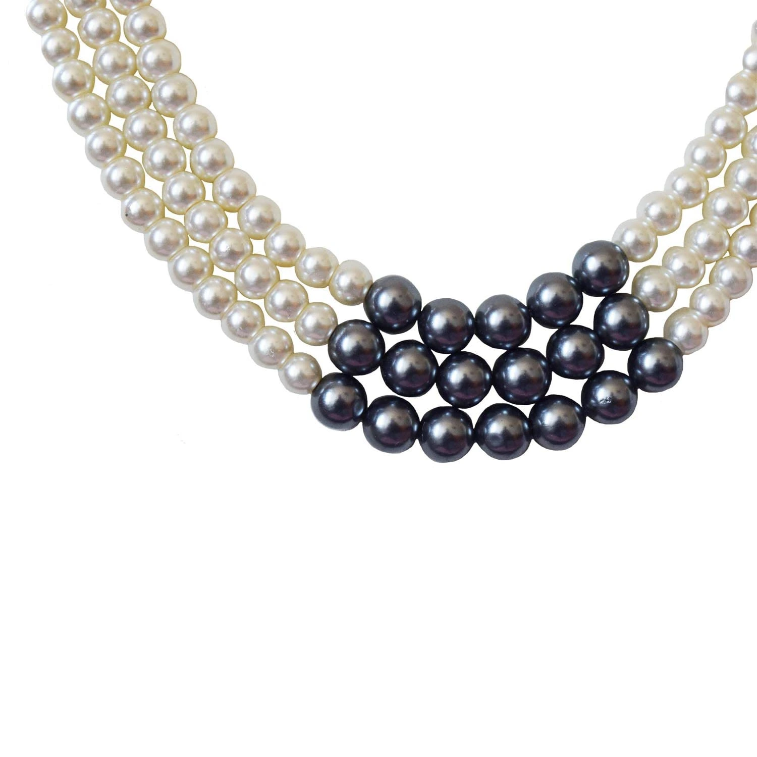 3 Line Heavy Looking White, Grey Shell Pearl Necklace for Women