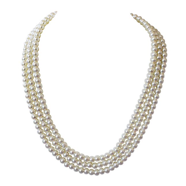 3 Line Heavy Looking White Shell Pearl Necklace for Women