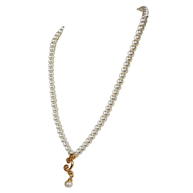 Single Line Shell Pearl & Gold Plated Pendant Necklace for Women (PS582)