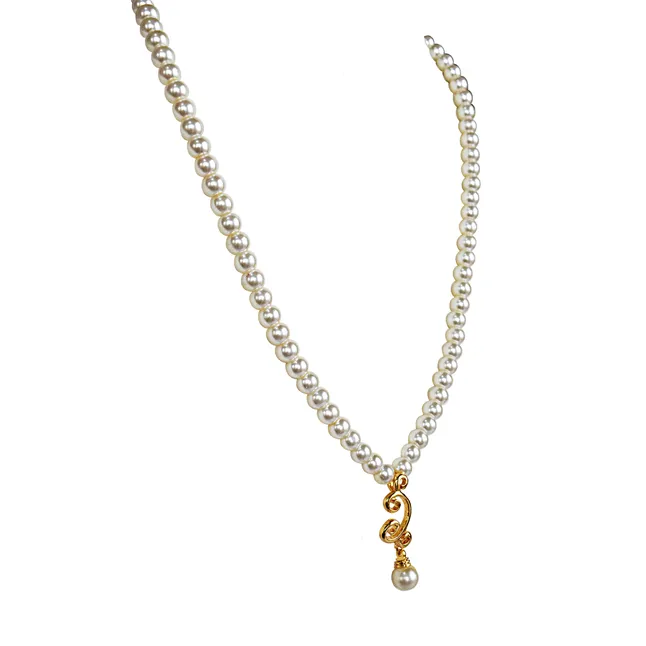 Single Line Shell Pearl & Gold Plated Pendant Necklace for Women (PS582)