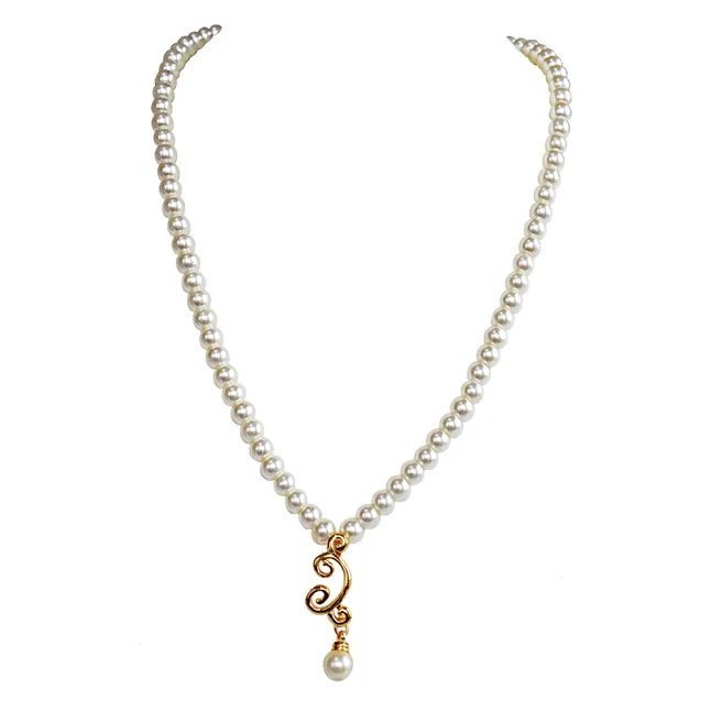 Single Line Shell Pearl & Gold Plated Pendant Necklace for Women (PS582)