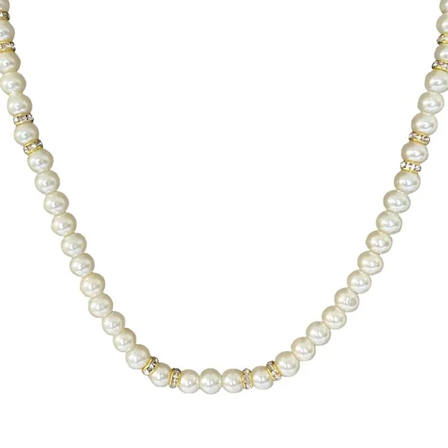 Glints of Glamour: Enchanted Shell Pearl Necklace with Sparkling Diamond Accents (PS584)