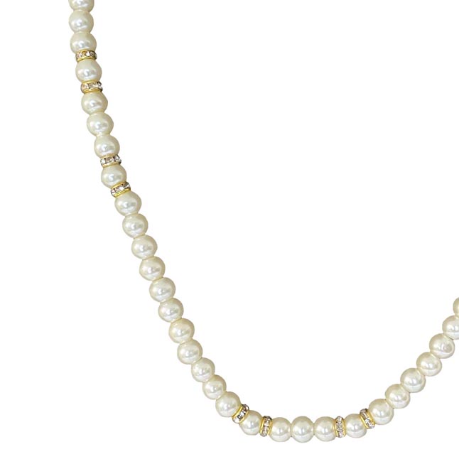 Glints of Glamour: Enchanted Shell Pearl Necklace with Sparkling Diamond Accents (PS584)