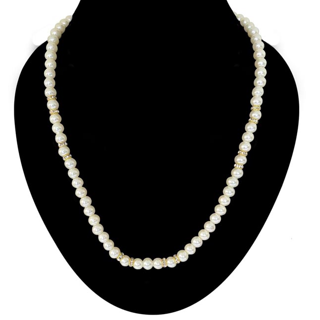 Glints of Glamour: Enchanted Shell Pearl Necklace with Sparkling Diamond Accents (PS584)