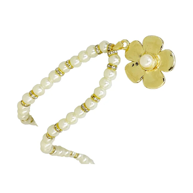 Single-Line Shell Pearl Necklace with Gold-Plated Chakri & Pendant – Graceful Elegance (PS596)