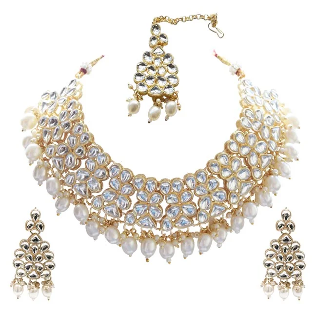 A Playful Symphony of Pearls & Stones: White Stone & Shell Pearl Fashion Jewellery Set