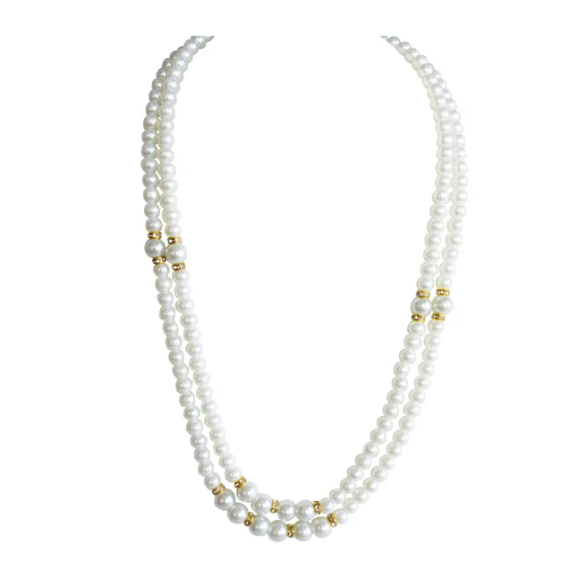 2 Line White Shell Pearl & Gold Plated Rings Necklace & Earrings (PS602)