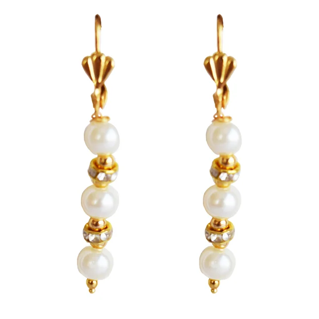 White Shell Pearl, Red Stone & Gold Plated Rings Necklace & Earrings Set (PS603)