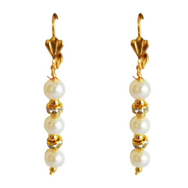 White Shell Pearl, Blue Stone & Gold Plated Rings Necklace & Earrings Set (PS606)