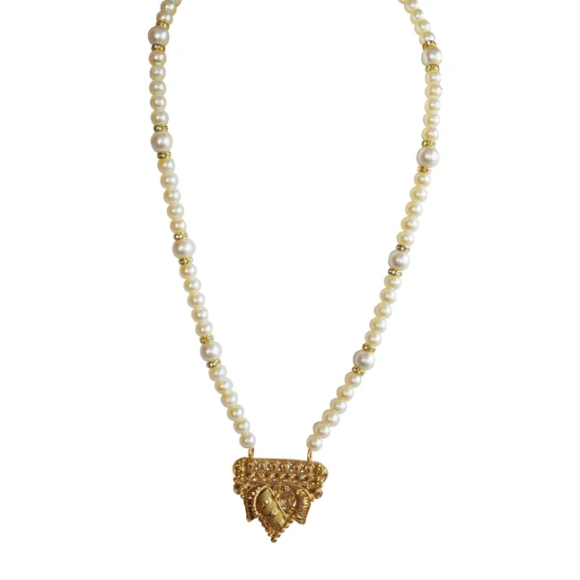 Gold Plated Pendant with Single Line Shell Pearl Necklace for Women (PS610)