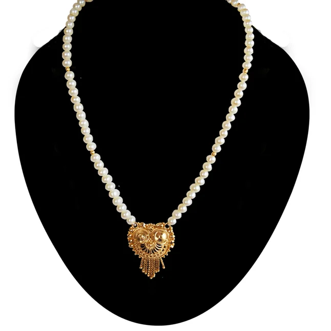 Gold Plated Pendant with Single Line Shell Pearl Necklace for Women (PS611)