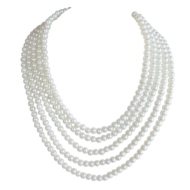 6 Line Heavy Looking White Shell Pearl Necklace (PS613)