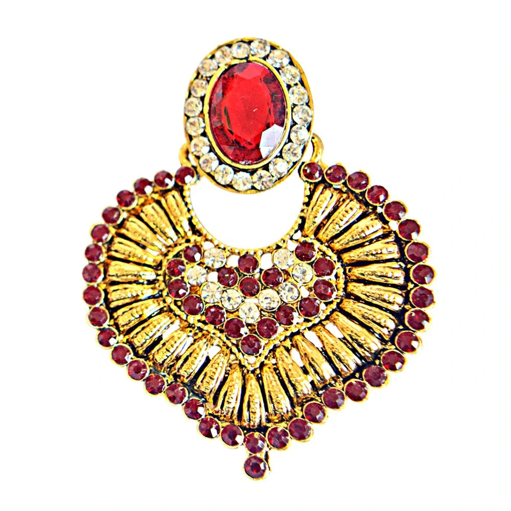 Red-White Colored Stone Gold-Plated Chandbali Earrings For Women (PSE10)