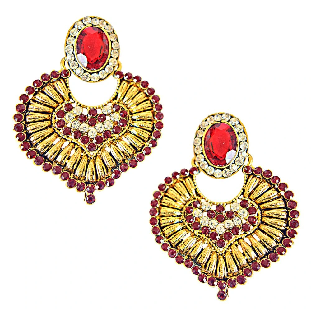 Red-White Colored Stone Gold-Plated Chandbali Earrings For Women (PSE10)