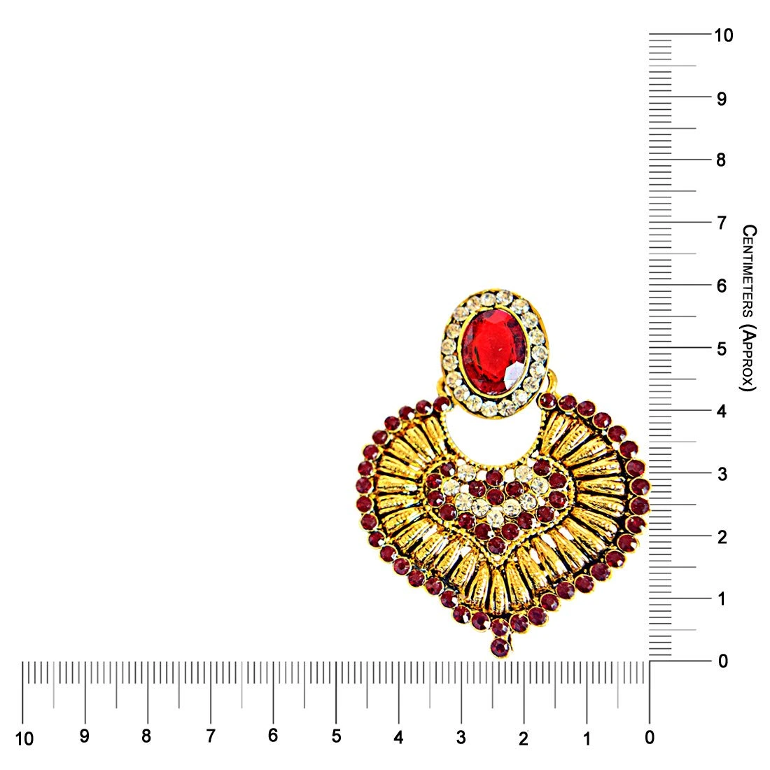 Red-White Colored Stone Gold-Plated Chandbali Earrings For Women