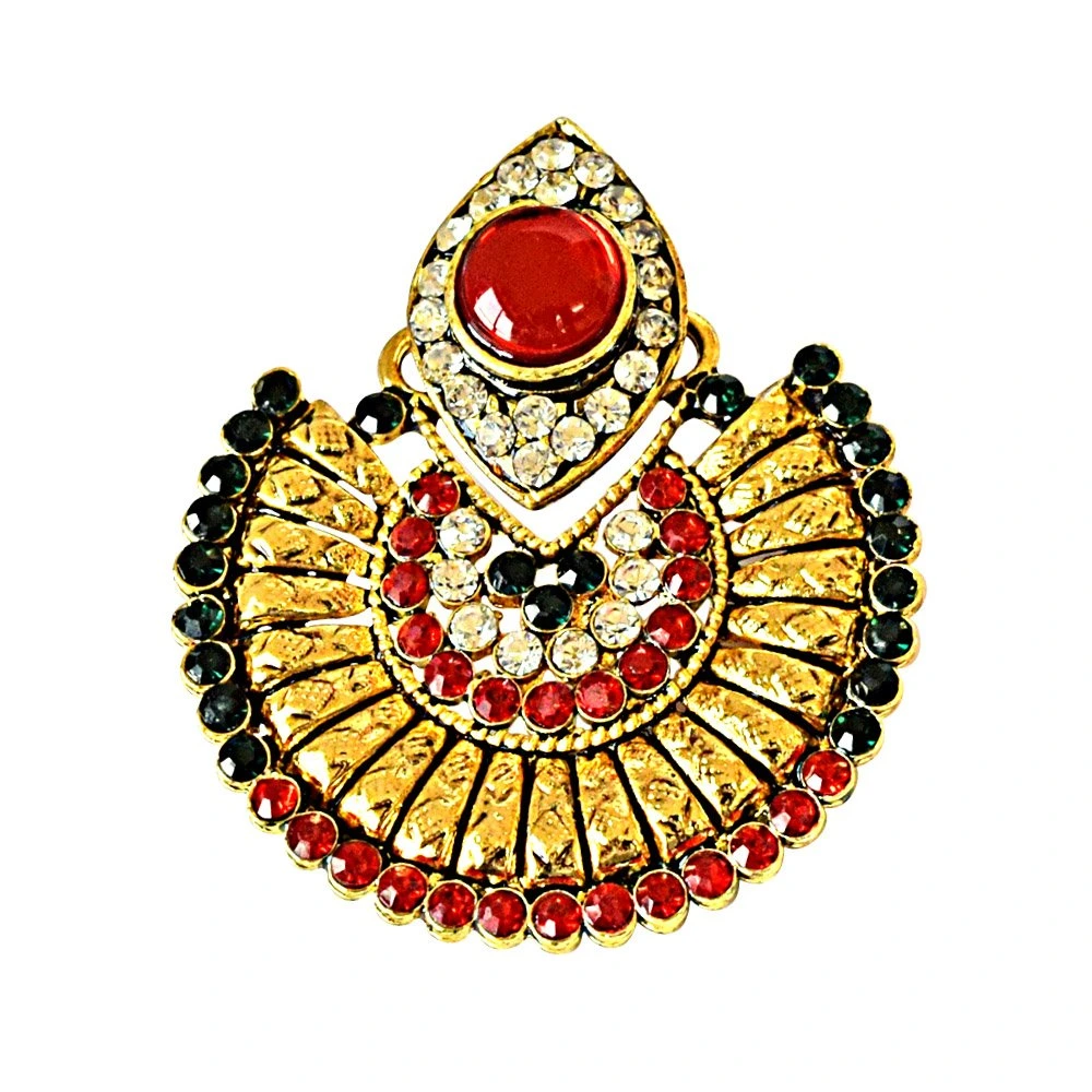 Multi-Colored Stone Gold-Plated Chandbali Earrings For Women