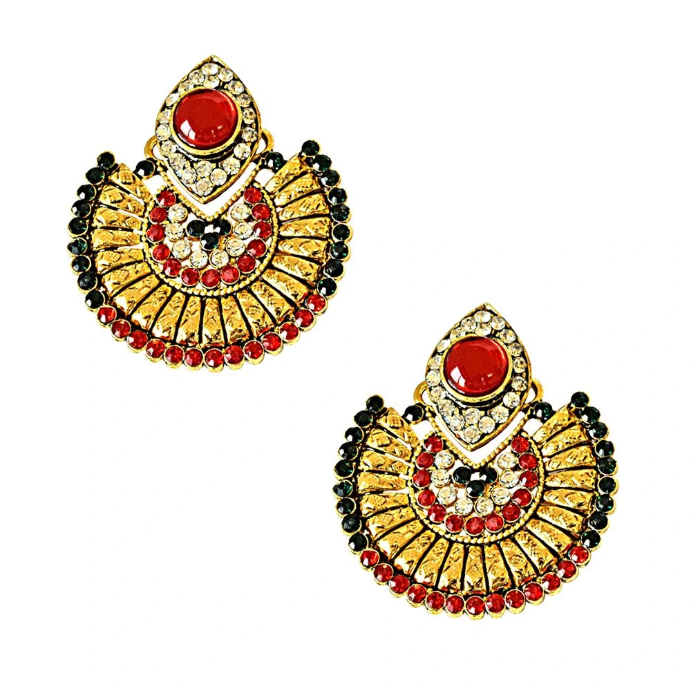 Multi-Colored Stone Gold-Plated Chandbali Earrings For Women
