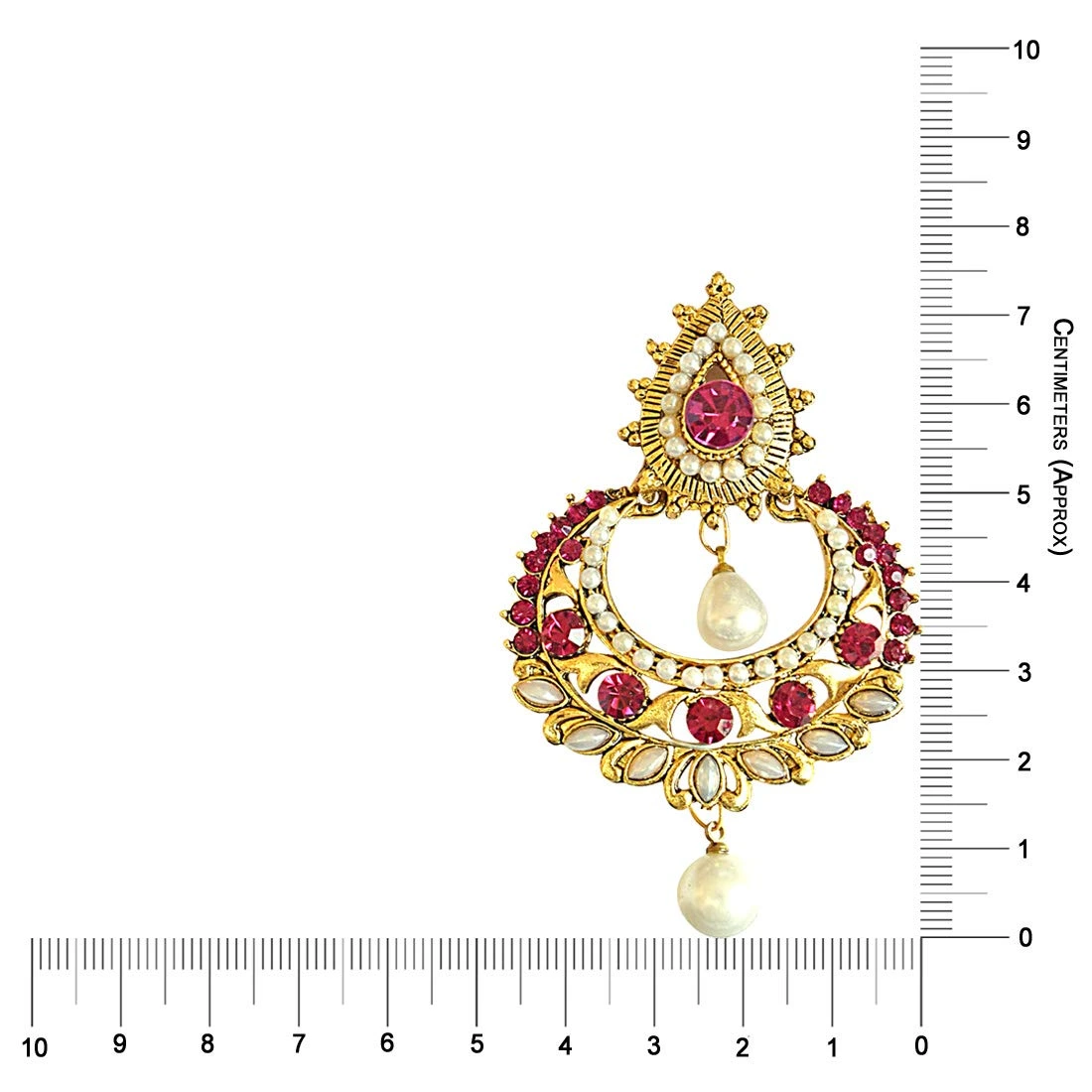 Pink Stone Shell Pearl Gold-Plated Chandbali Earrings (PSE12)