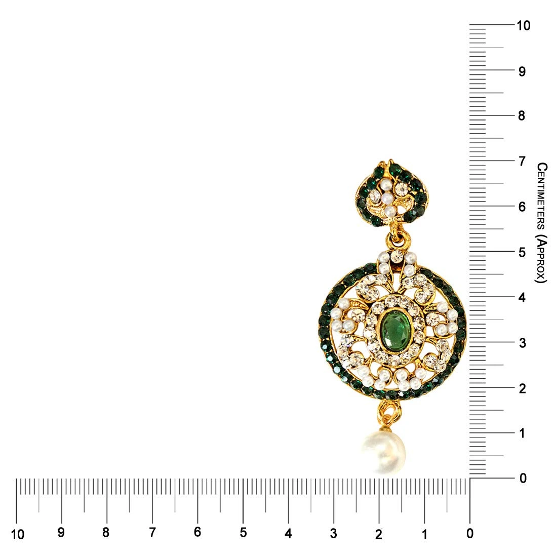 Round Shaped Green & White Coloured Stone, Shell Pearl & Gold Plated Dangling Earrings for Women (PSE28)