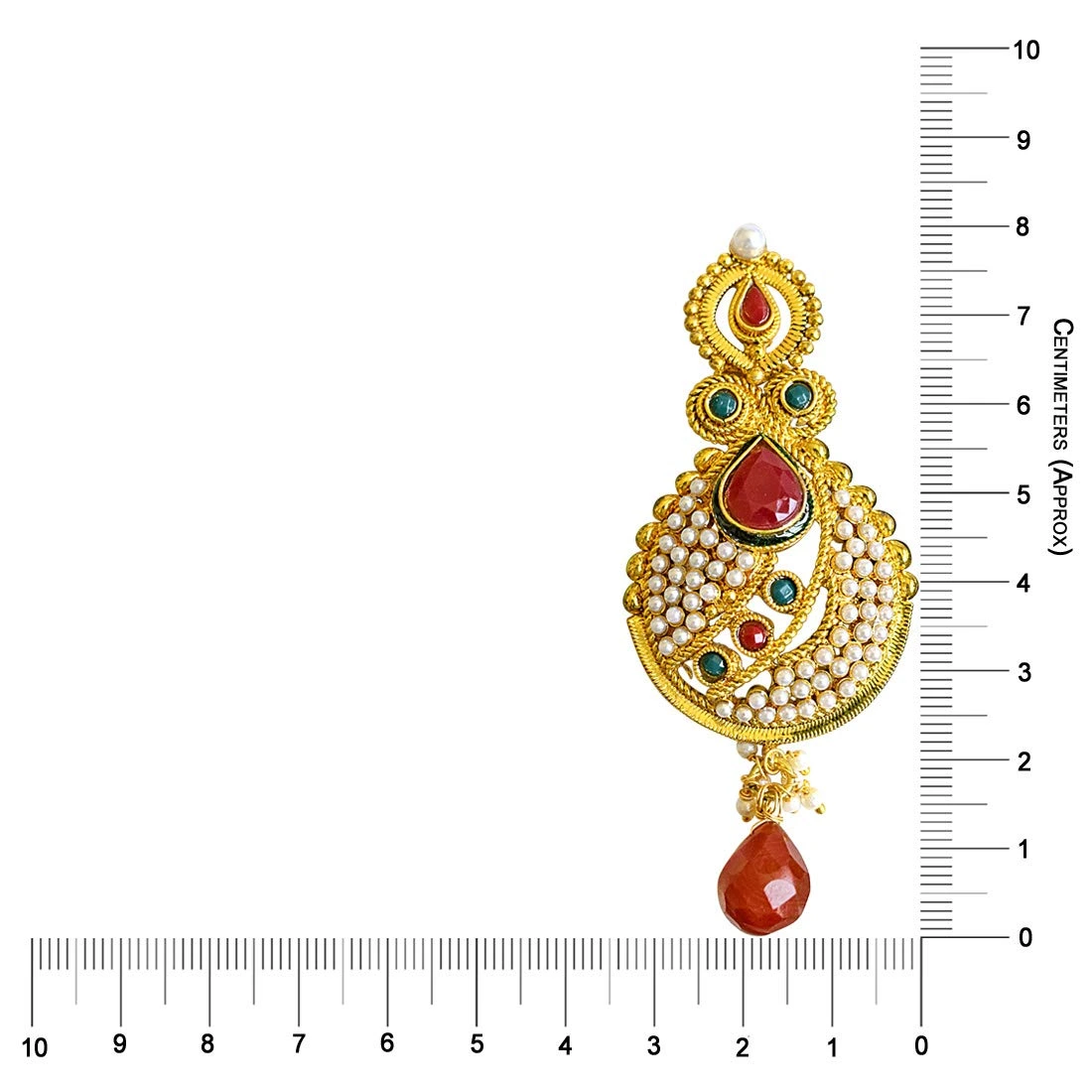 Ethnic Copper Gold Plated Red & Green Coloured Stone Dangling Earrings