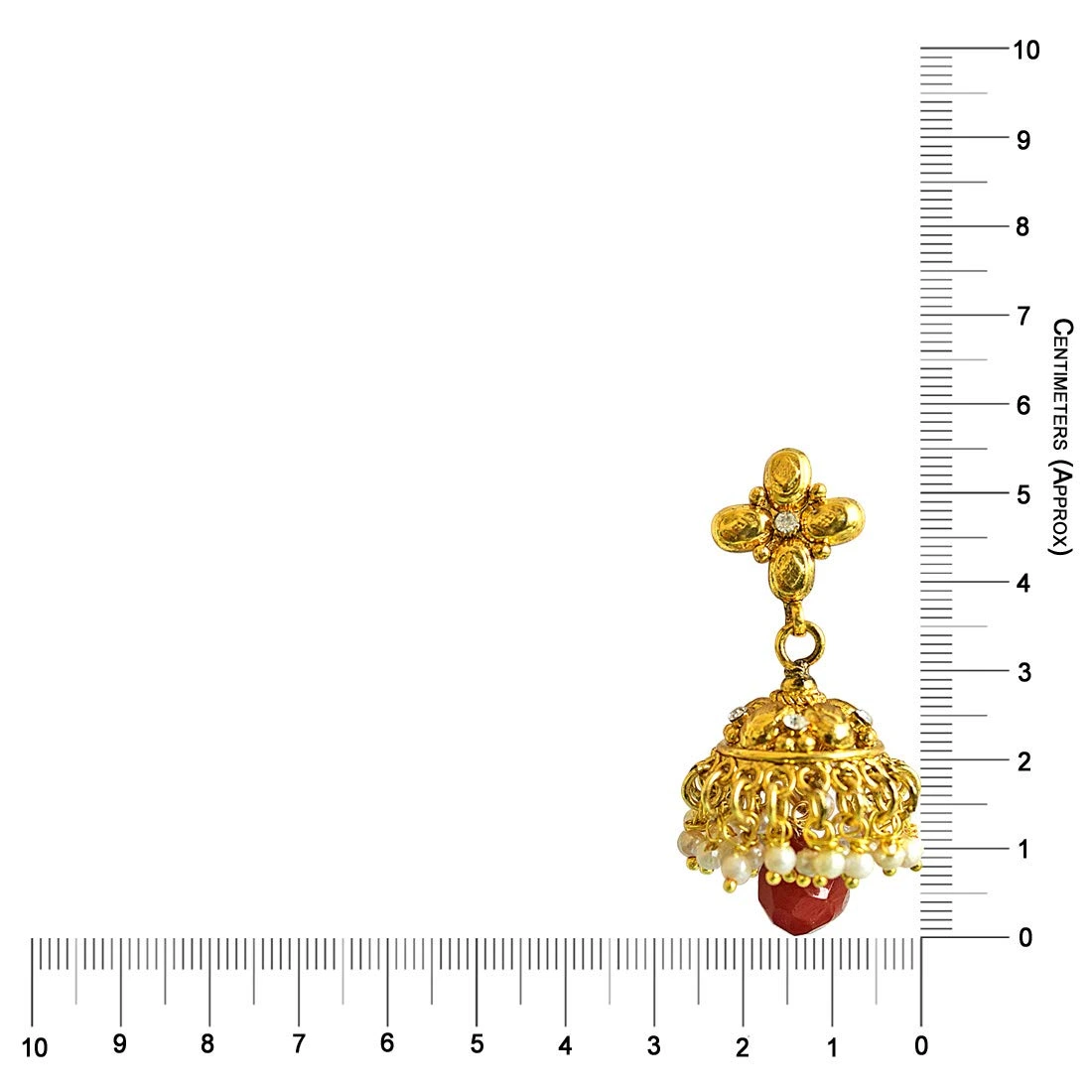 Traditional Gold Plated Copper White & Red Coloured Stone Jhumki Earrings