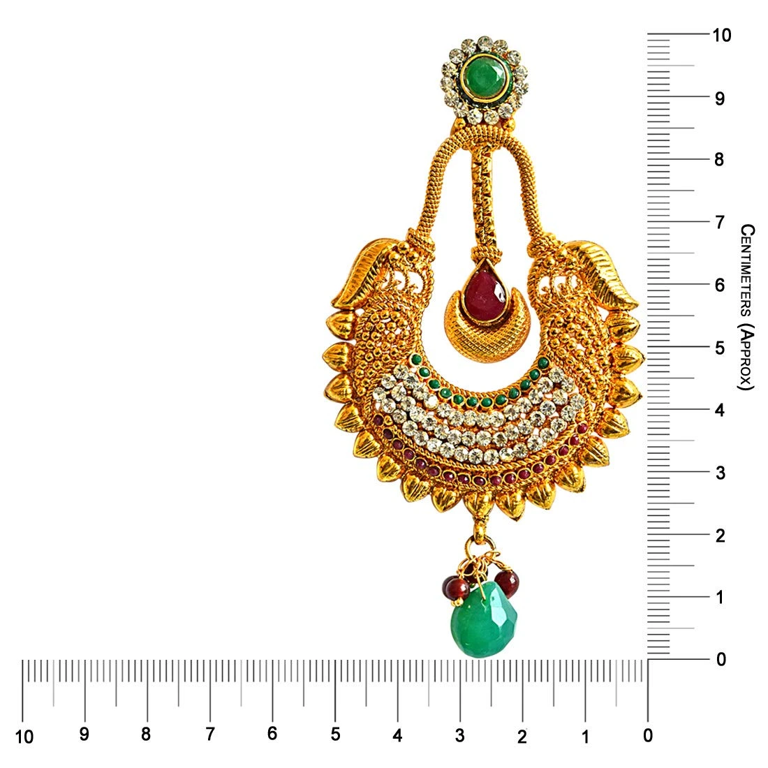 Traditional Red & Green Coloured Stone & Gold Plated Copper Dangling Earrings